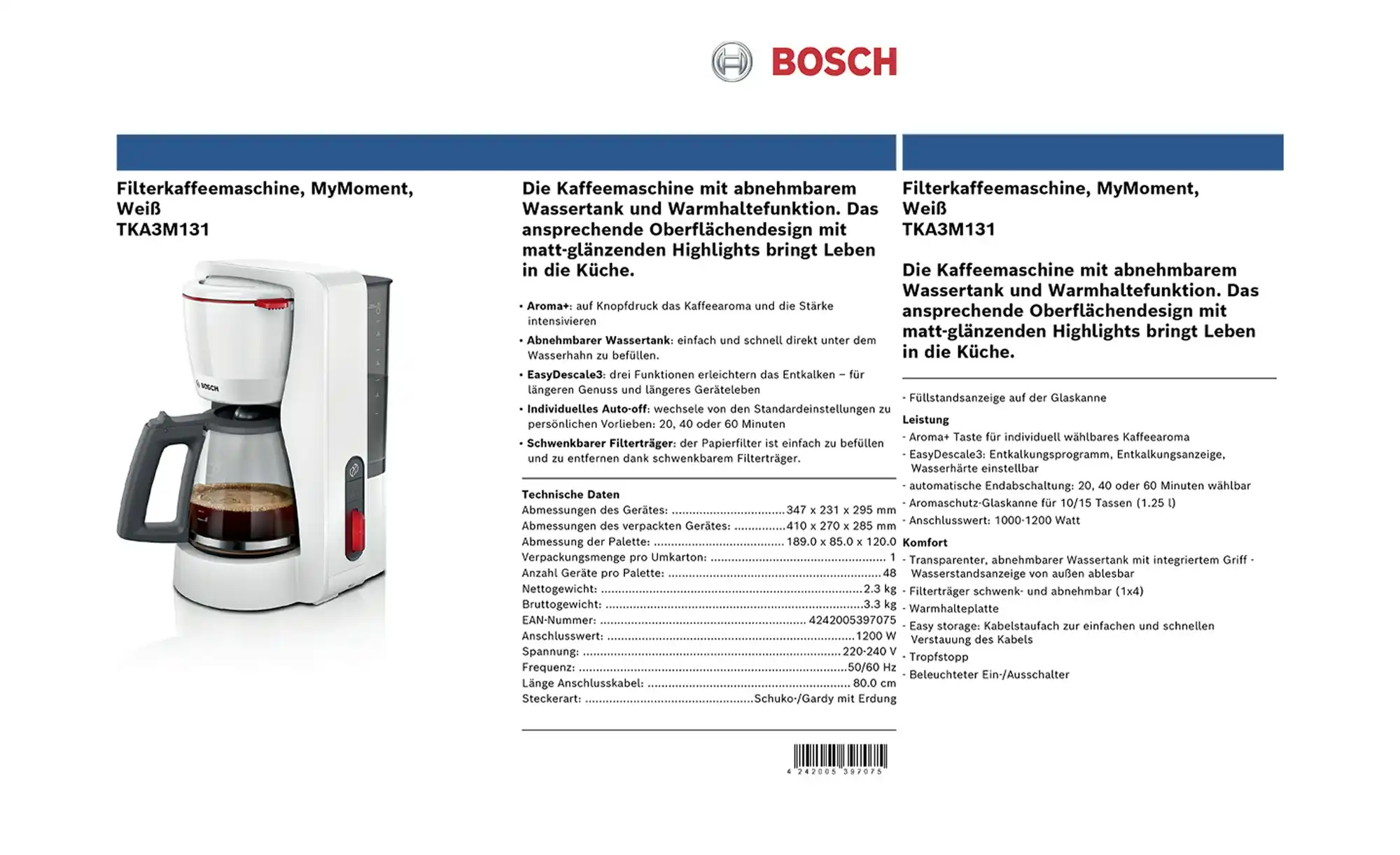 BOSCH Kaffeemaschine TKA3M131