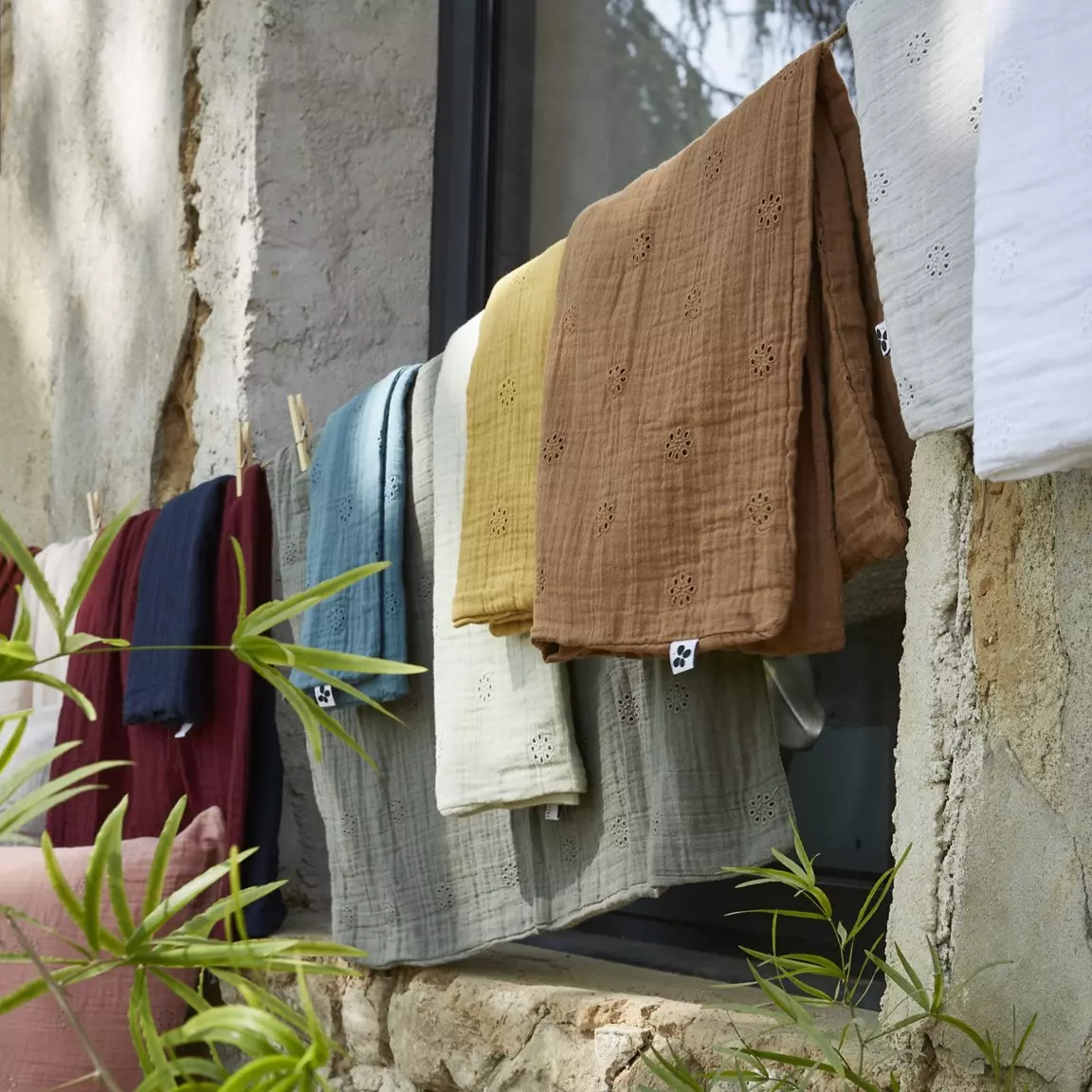 Taie d'oreiller carrée gaze de coton (60 x 60 cm) Gaïa Boho Vert romarin