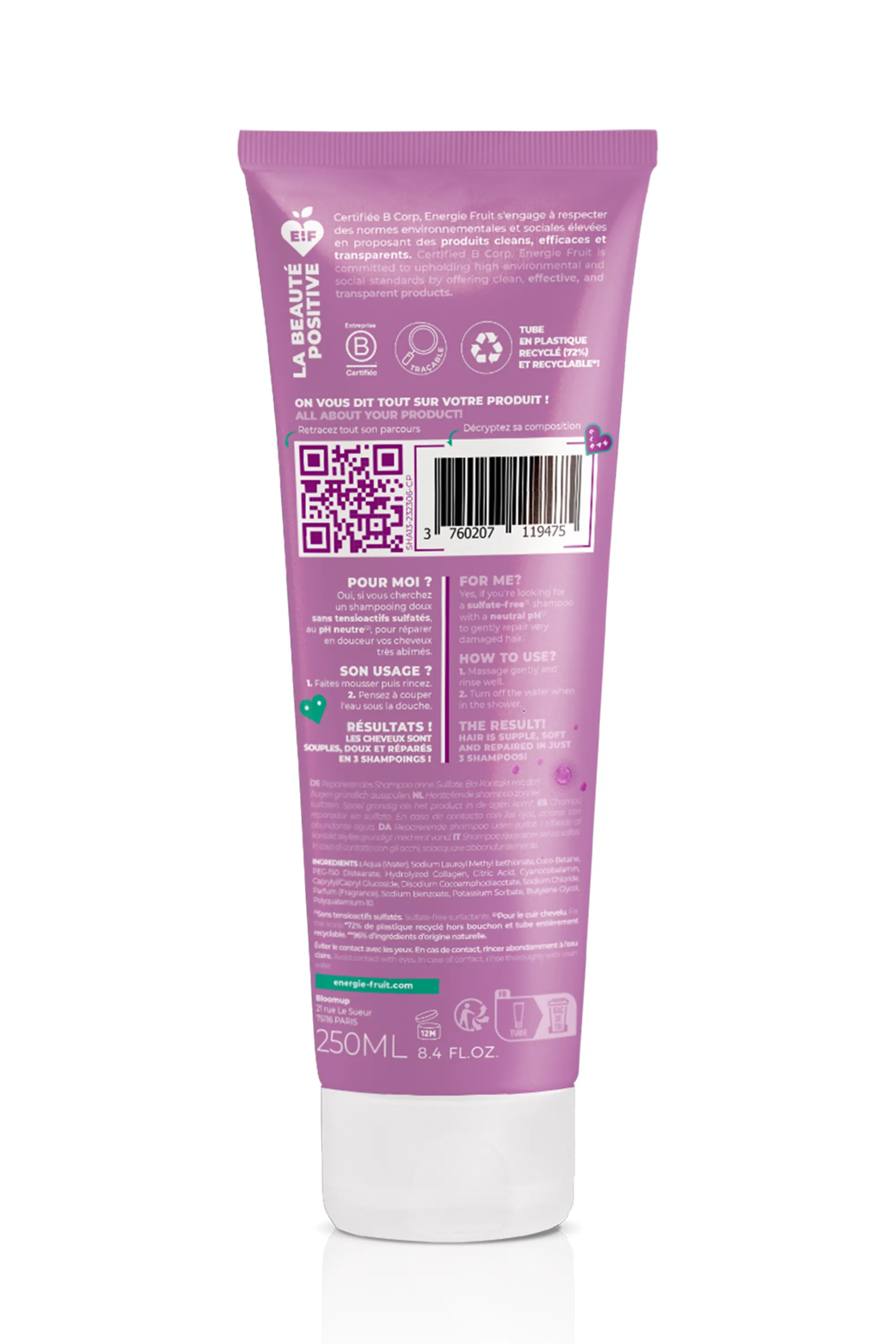 Energie Fruit Shampoing réparateur pour cheveux très abimés au collagène et vitamine B