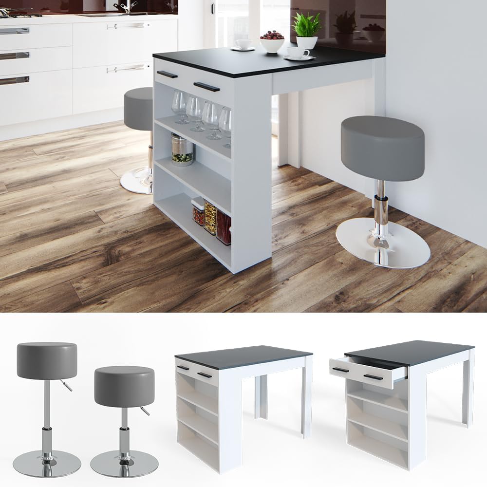 Vicco Esstisch-Set Repose, Bartresen und Hocker, Anthrazit/Weiß, 67 x 100 cm mit 2 Hockern