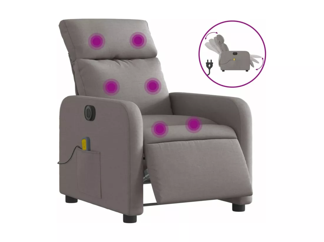 Fauteuil massant inclinable électrique Taupe Tissu