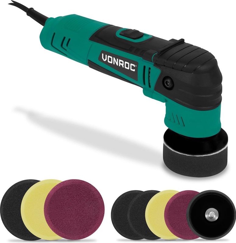 VONROC - Excentrische Polijstmachine - 400W - Ø50 en Ø75MM - Inclusief 8 Polijstschijven en 2 Steunschijven