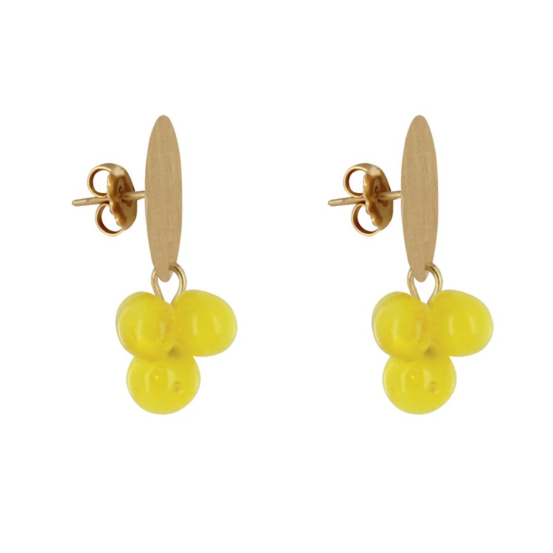 Boucles d'Oreilles Pastille en Laiton et Bouquet de Perles de Verre