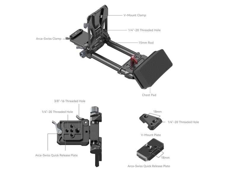 Smallrig V-Mount-Akkuplatte Advanced Mounting System Kompaktes, leichtes All-in-One-Montagesystem für V-Mount-Batterien mit Brustpolster