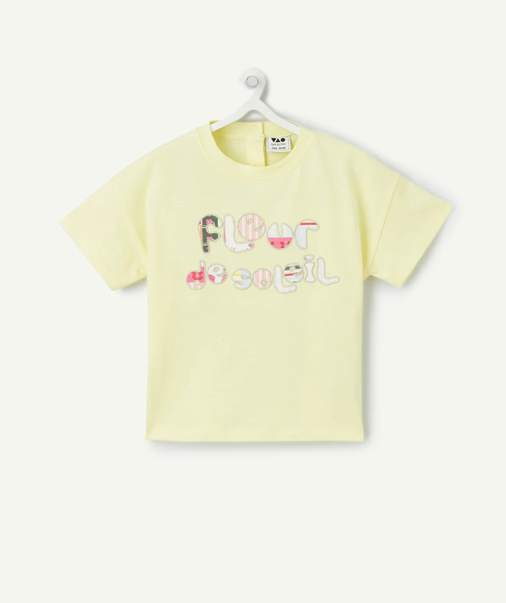 t-shirt manches courtes bébé fille en coton bio jaune thème fleur