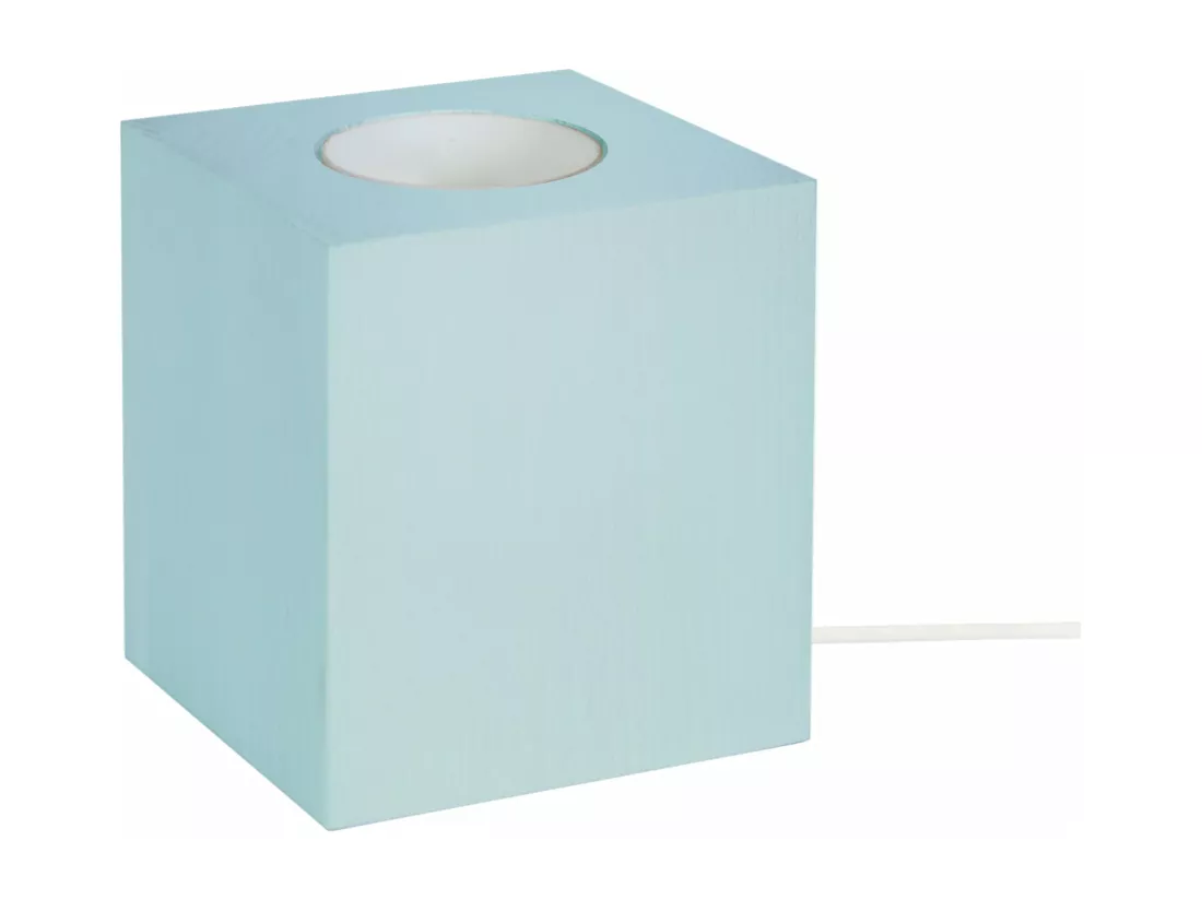 Pied de lampe carré bois bleu 10,5 cm.
