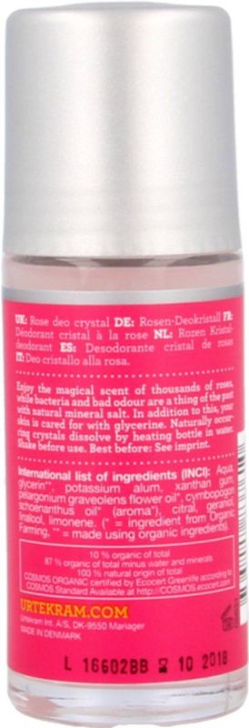 Urtekram - Deo Crystal Roll-on - Roos - 50 ml - Natuurlijke Deodorant
