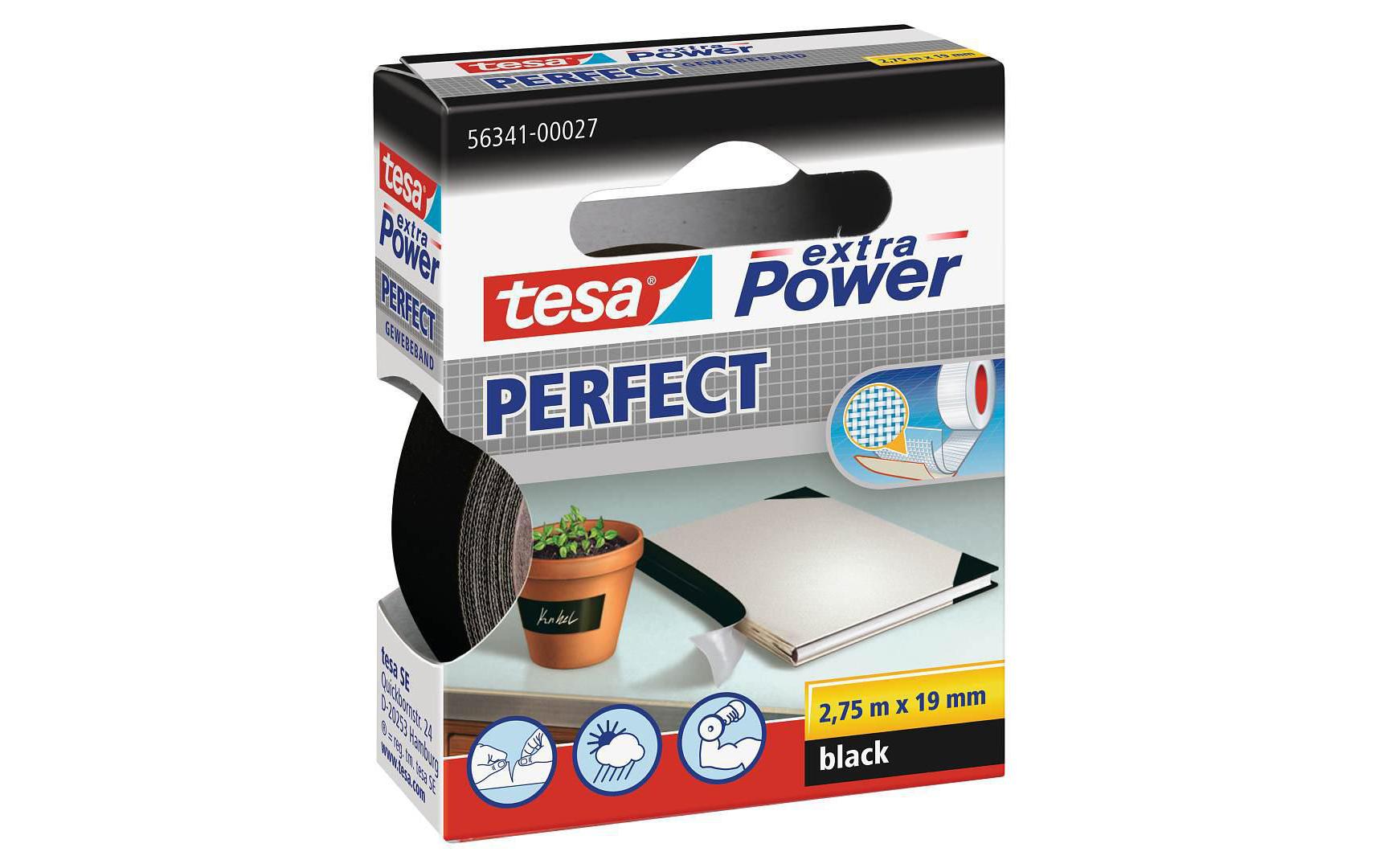 Klebeband extra Power Perfect 19 mm x 2.75 m, SchwarzGewebeband, 19 mm x 2,75 m, schwarz
