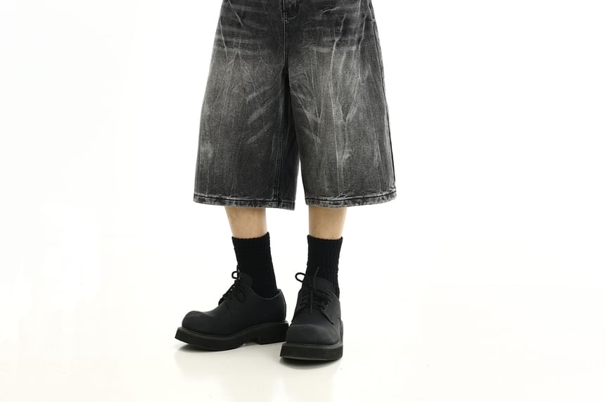 Meiksip - Mid Rise Washed Denim Shorts