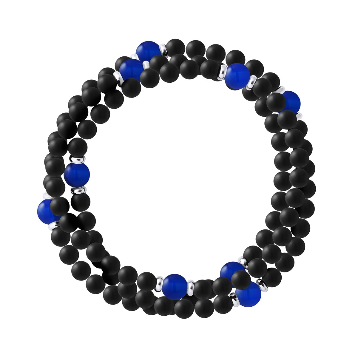 Bracelet Triple Rang SHAMAN, Agate Bleue, Agate Noire Matte , Argent 925