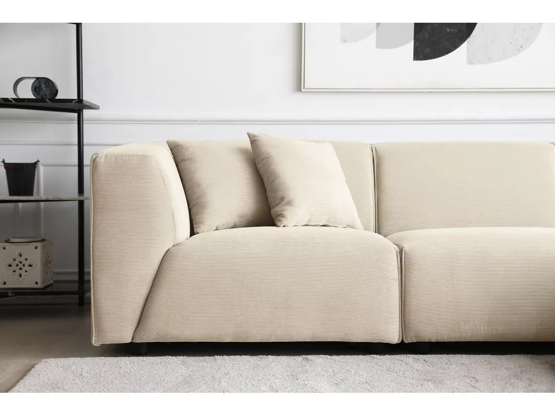 Canapé modulable 3 places + 1 pouf velours côtelé beige MONROE
