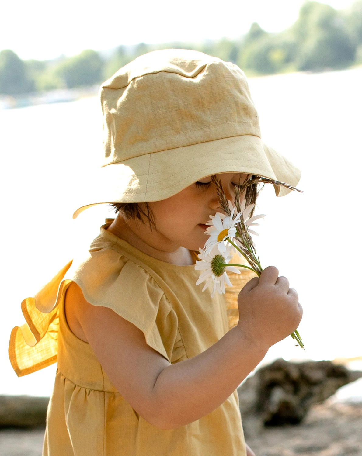 Leinen-Kleid VOLANTS in banana cream