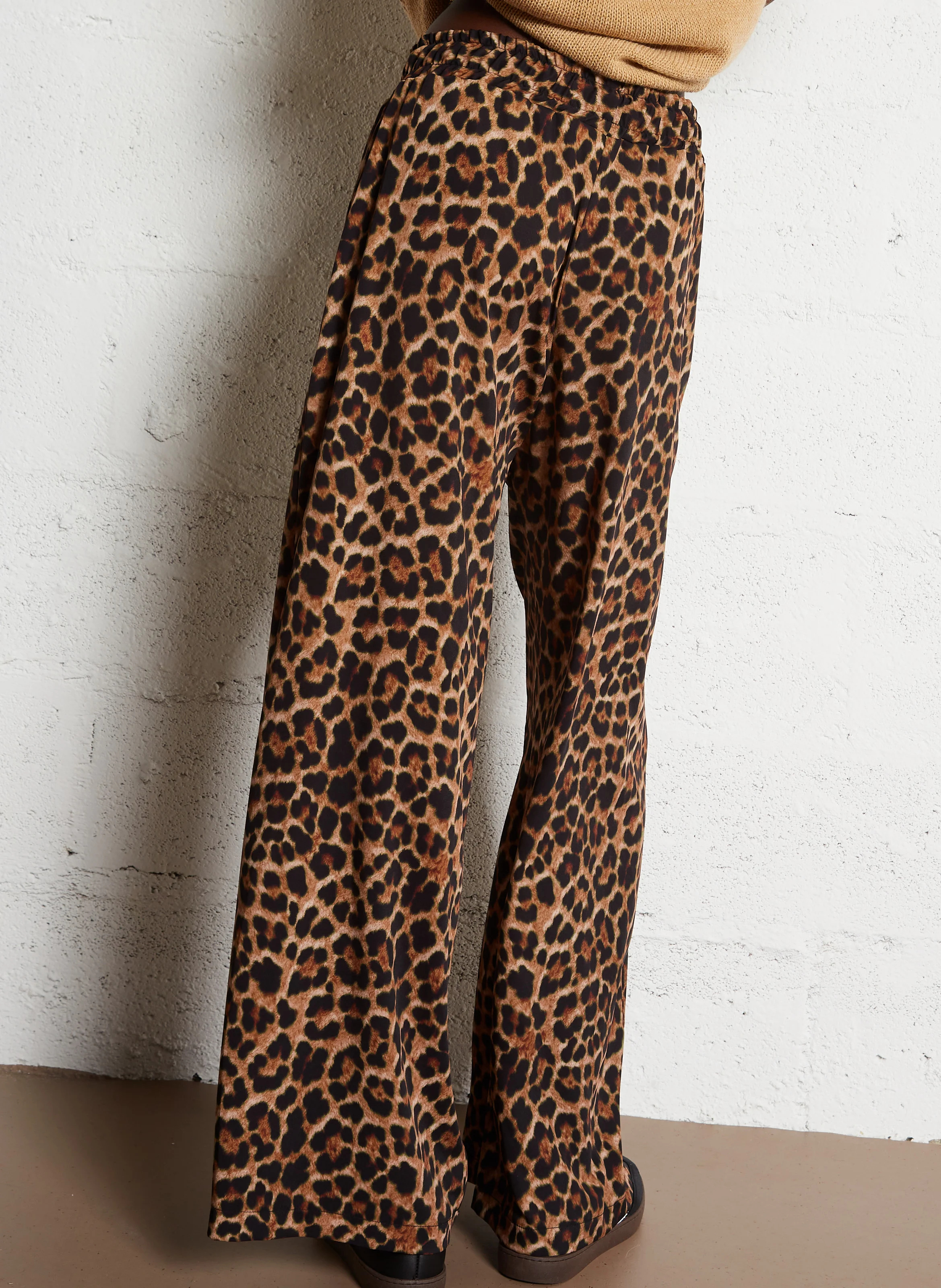Pantalon large à imprimé léopard | Marron