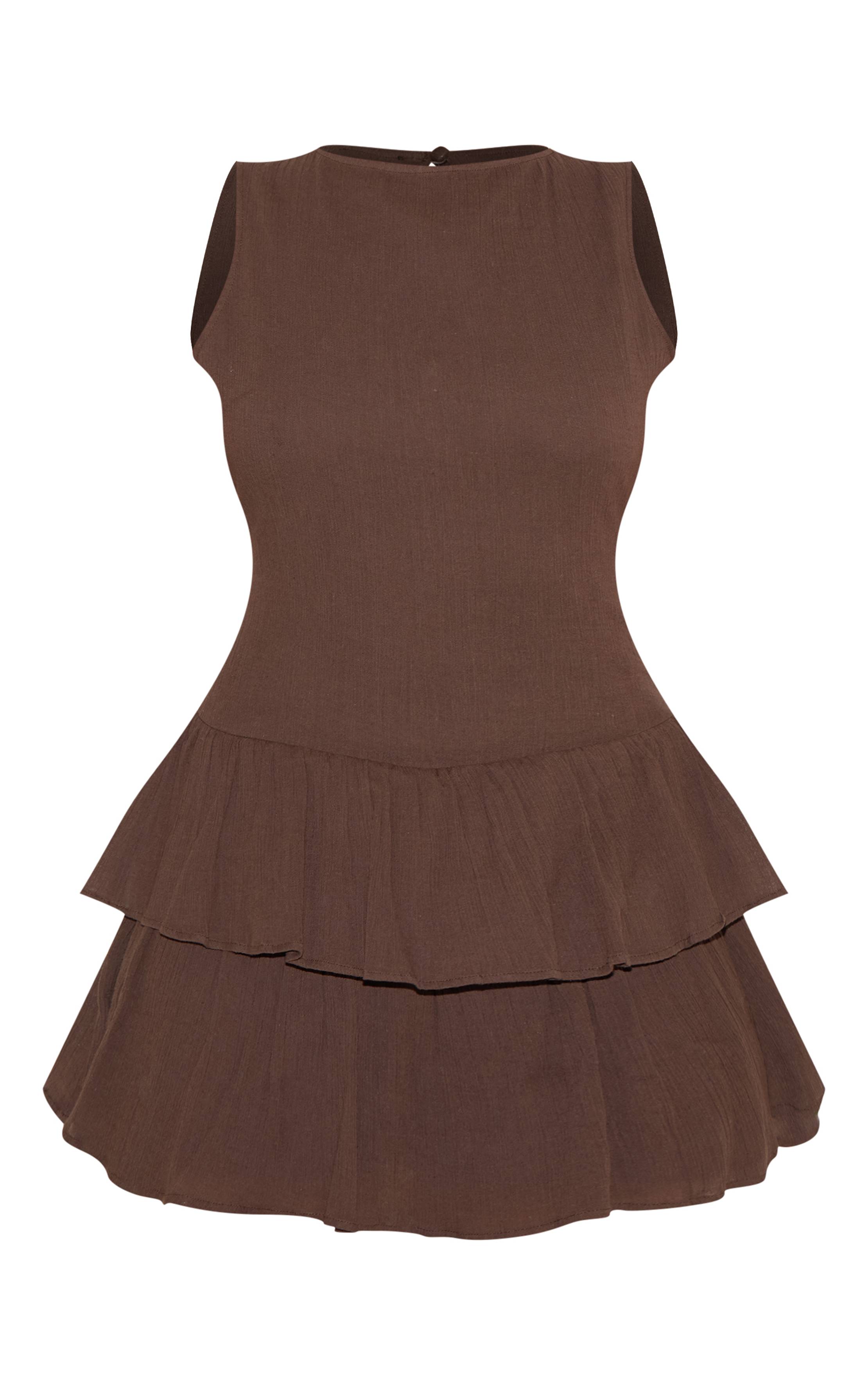 Dark Chocolate Combishort Étagé En Coton Gaze De Coton À Volants
