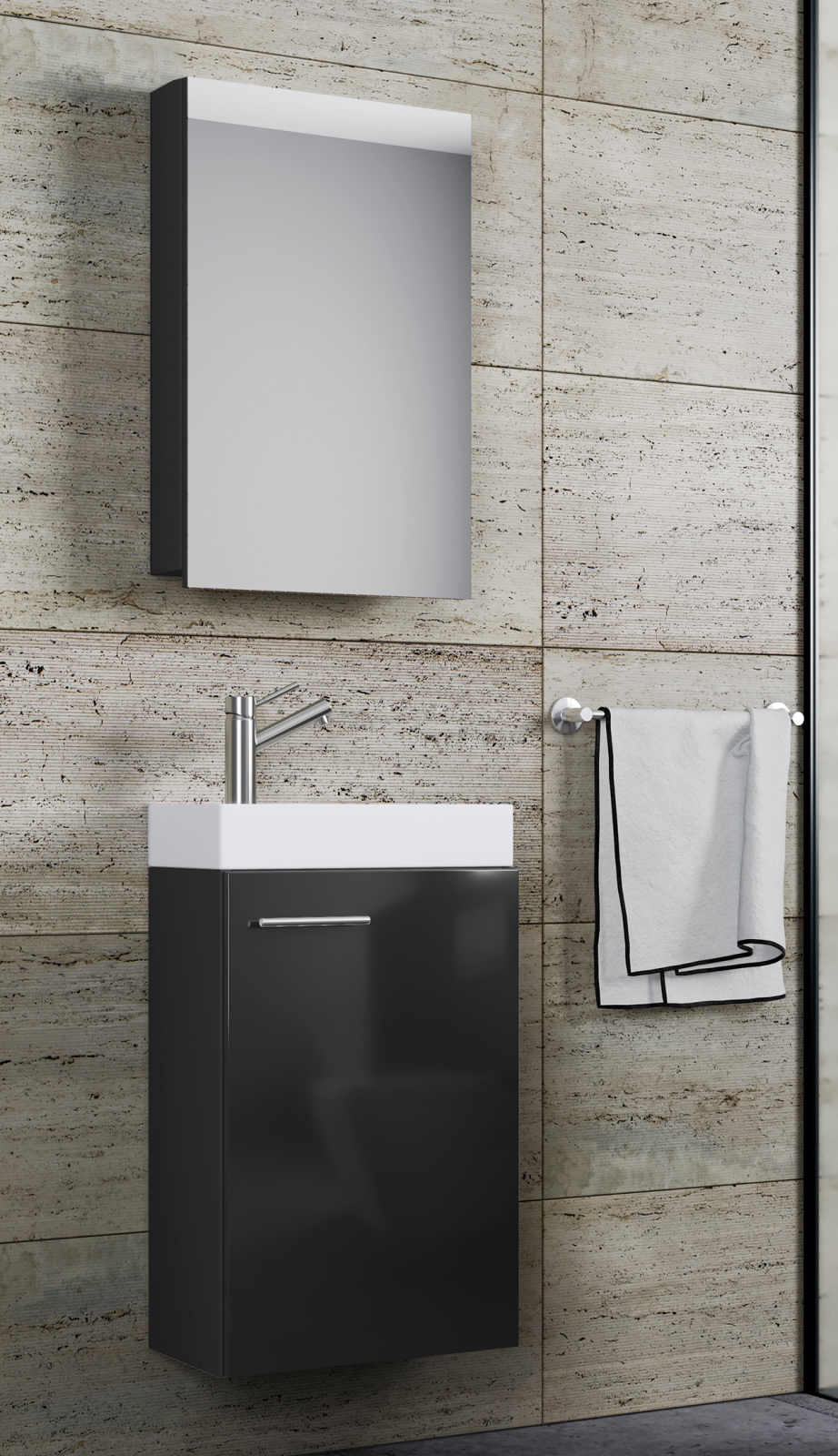 3-teiliges Badmöbel-Set SLITO - schwarz - mit Spiegelschrank