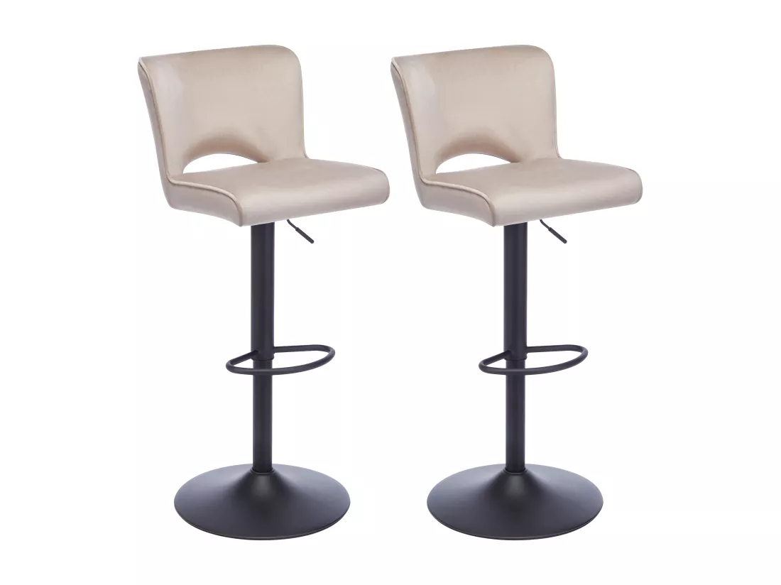Lot de 2 tabourets de bar en velours et métal noir - Hauteur réglable - Beige - MIRIALO