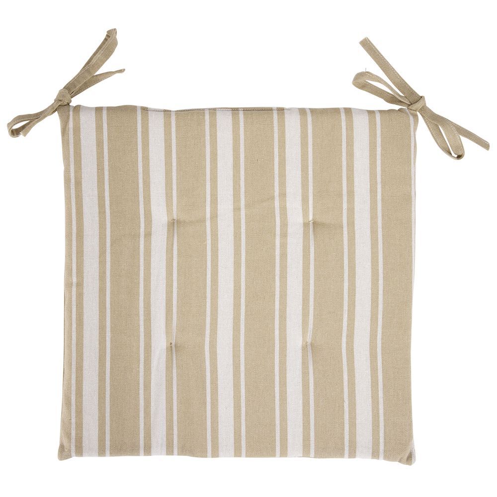 Galette de chaise carrée bayadère bleu blanc ou beige blanc 38x38cm