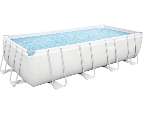 Opbouw zwembadset Bestway rechthoekig 488x244x122 cm inclusief zandfiltersysteem, ChemConnect doseersysteem, ladder en afdekking grijs