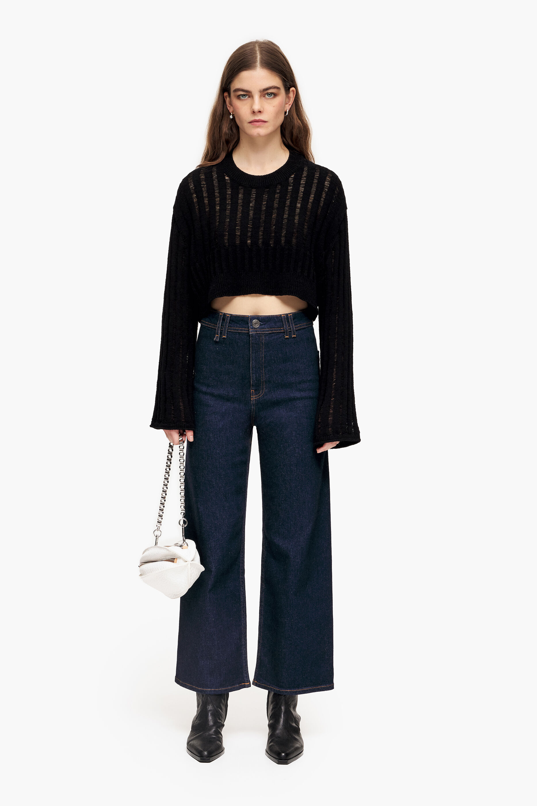 CULOTTE - Calça jeans azul escura de cintura alta