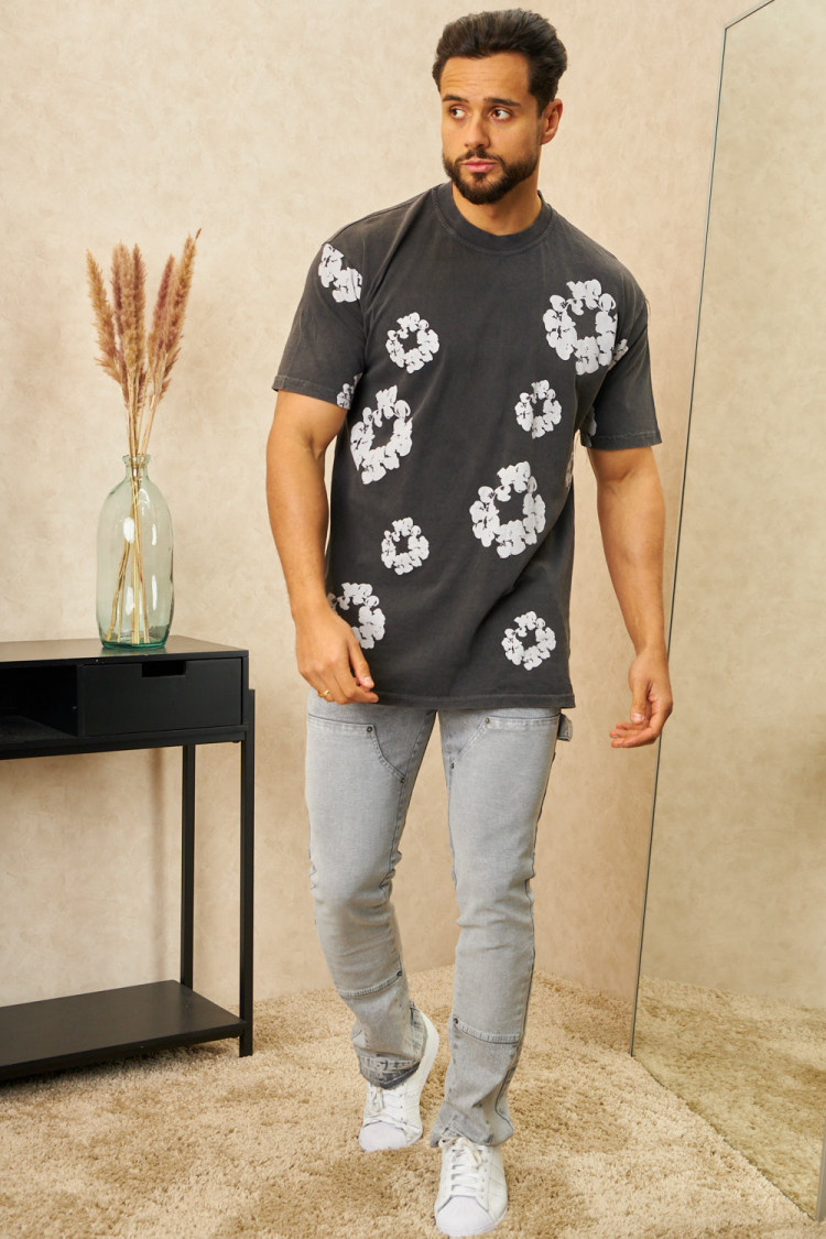 T-shirt motif floral noir