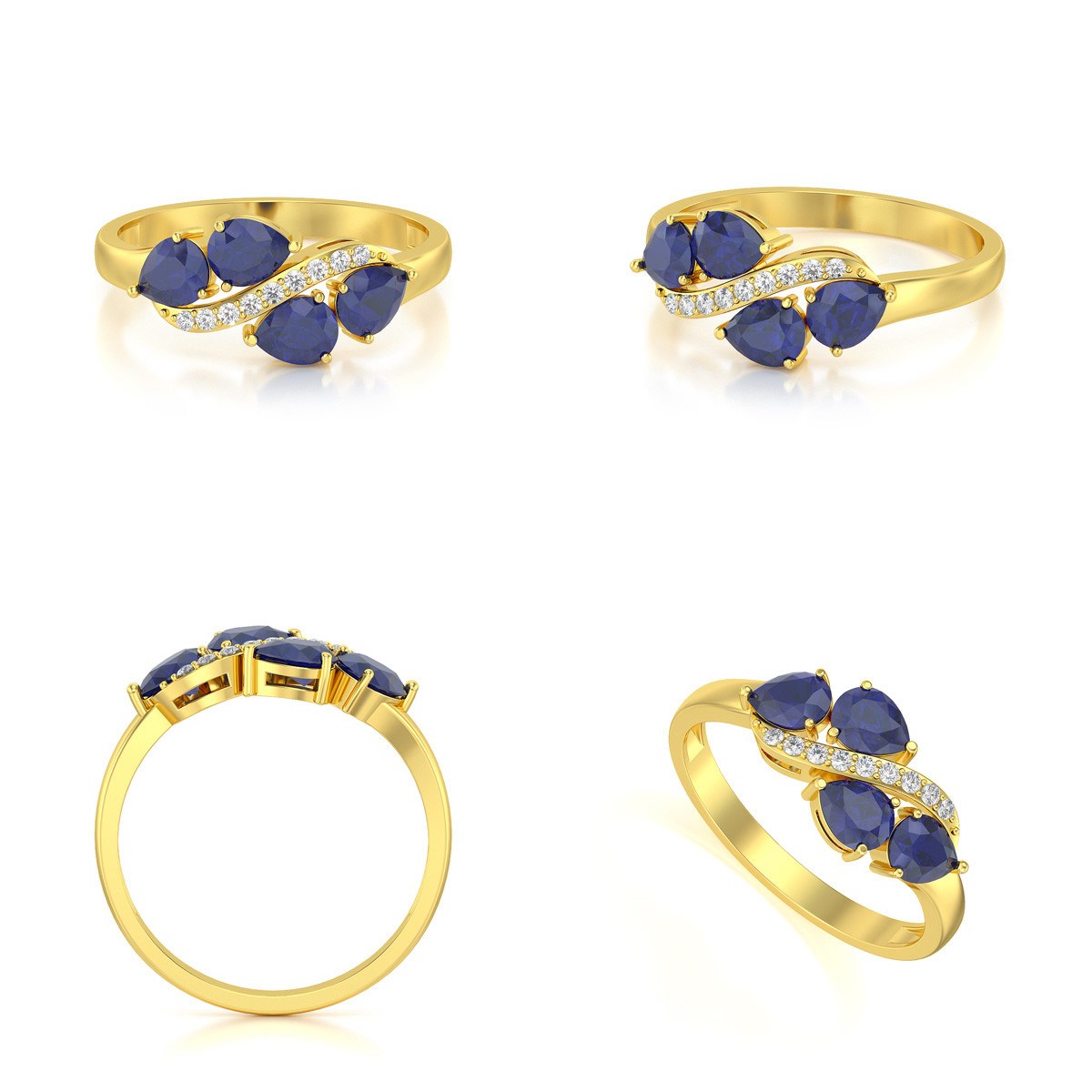 Bague ADEN Or 585 Jaune Saphir et diamants 2.414grs
