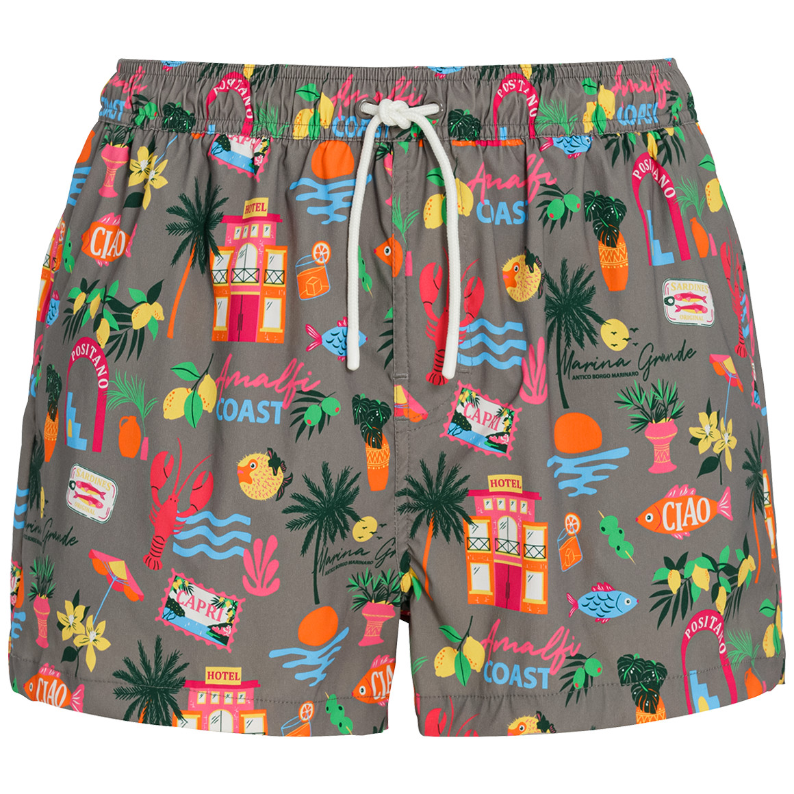 Jonas Nielsen Herren Badeshorts mit Allover-Muster dunkeloliv / bunt