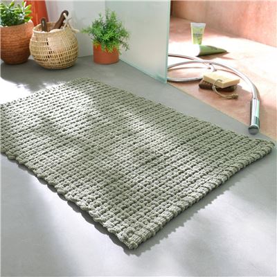 Tapis de bain tressé bi-matière coton/fil chenille - Doux et absorbant
