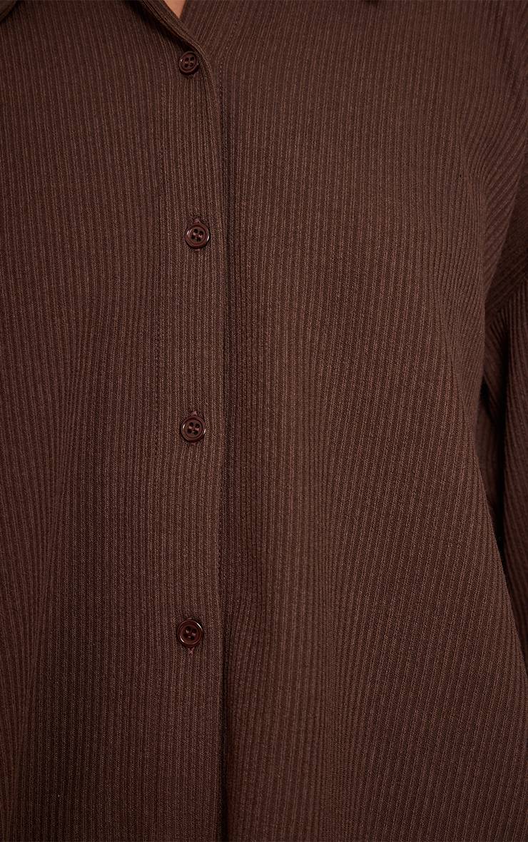 Marron Foncé Chemise Côtelée Épaisse À Manches Longues Et Col