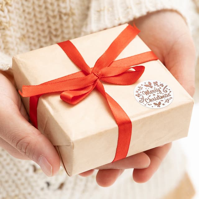 Merry Christmas klistermærker 1 rulle med 500 stk Rose guld