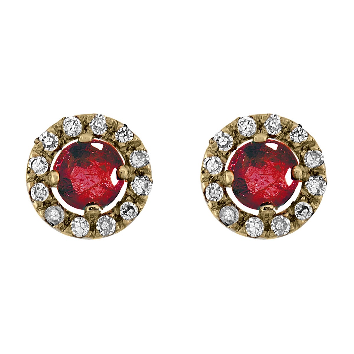 Boucles d'oreilles or jaune 18 carats rubis diamants