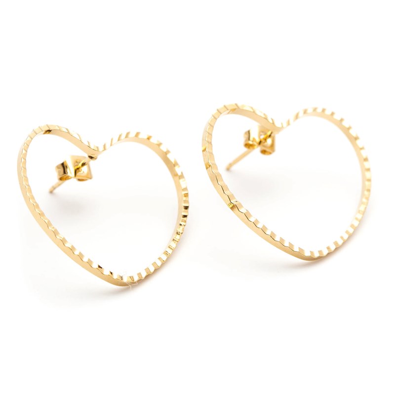 maxi boucles d'oreilles puces coeurs doré à l'or fin - AURA