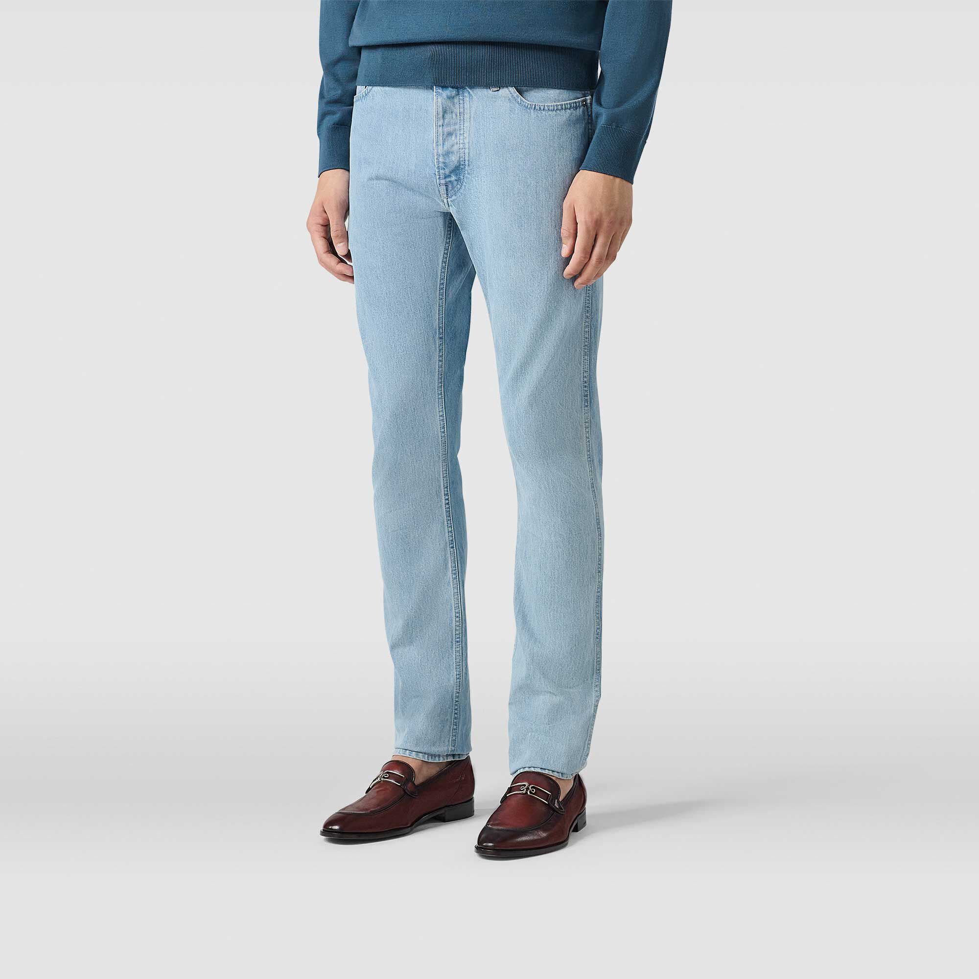Pantalon Slim En Denim Avec Scritto
