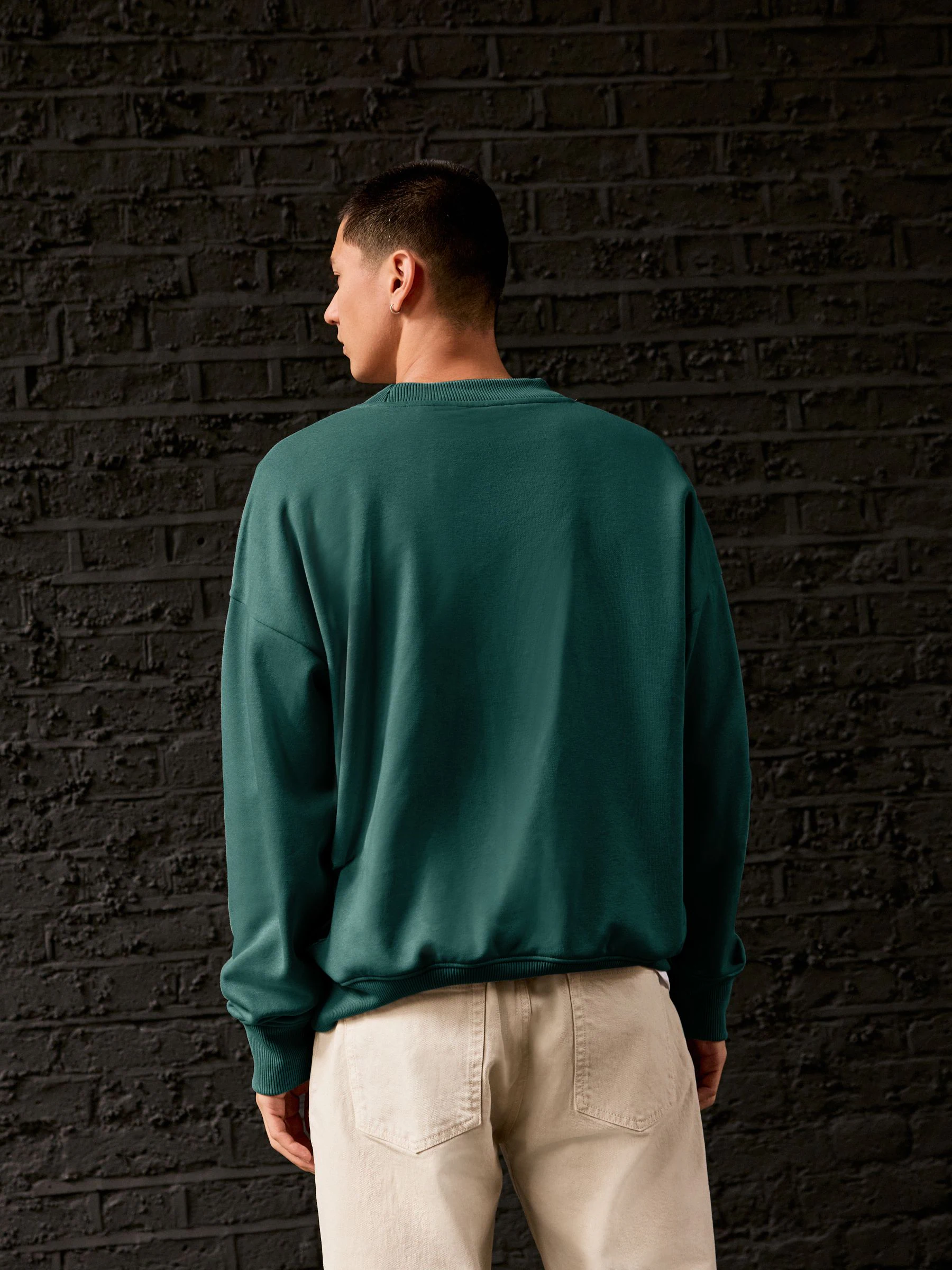Groen - Groot - Dik sweatshirt met ronde hals en hoog katoengehalte