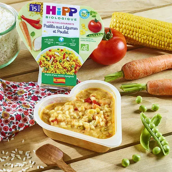 Prato de Paella Orgânica Hipp Les Petits Gourmets com Legumes e Frango +15m Orgânico 250g