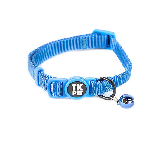 Coleira clássica de nylon TK-Pet com sino azul para gatos