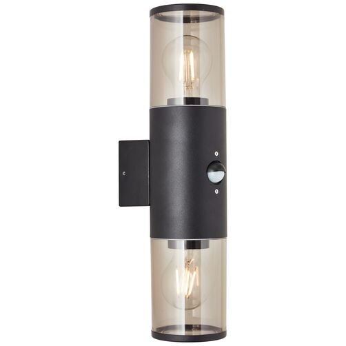 BRILLIANT Sergioro Außenwandleuchte 2flg Bewegungsmelder schwarz matt | 2x A60, E27, 20W, geeignet für Normallampen (nicht enthalten)