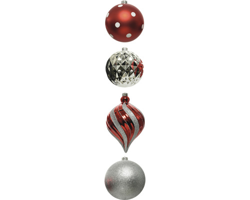 Kerstboomballen Ø 15 cm rood wit zilver 6 st.
