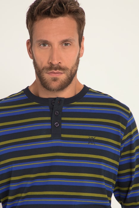 Schlafanzug, Bauchfit, Homewear, Zweiteiler, Langarmshirt mit Ringeln, lange Hose, bis 8 XL