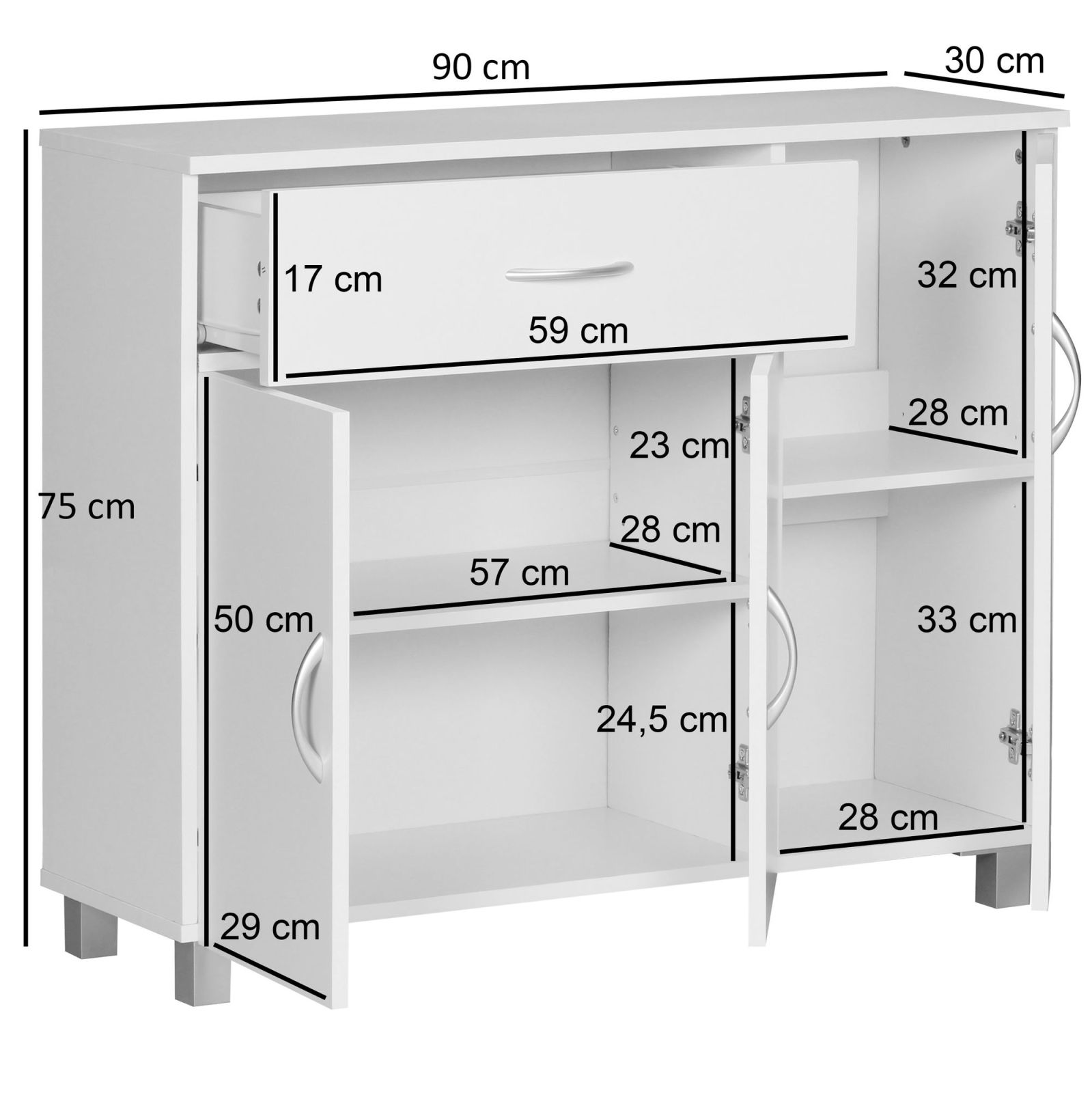 Kommode - weiß - 90 cm