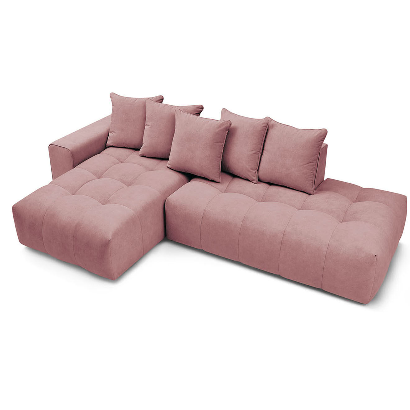 Bobochic Canapé d'angle fixe mont-blanc velours angle gauche rose - 313x176x97 cm