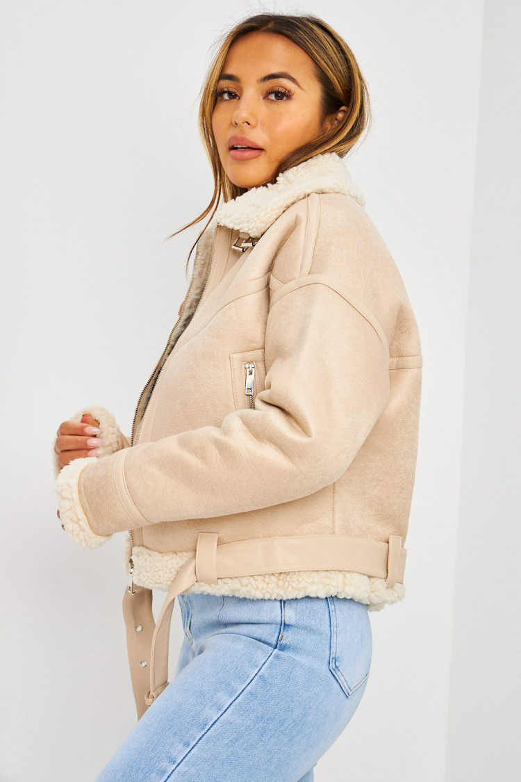 Bomber aviateur beige court peau de mouton
