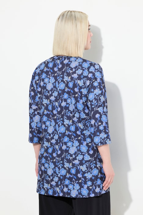 Longshirt, A-Linie, Blumenmuster, V-Ausschnitt