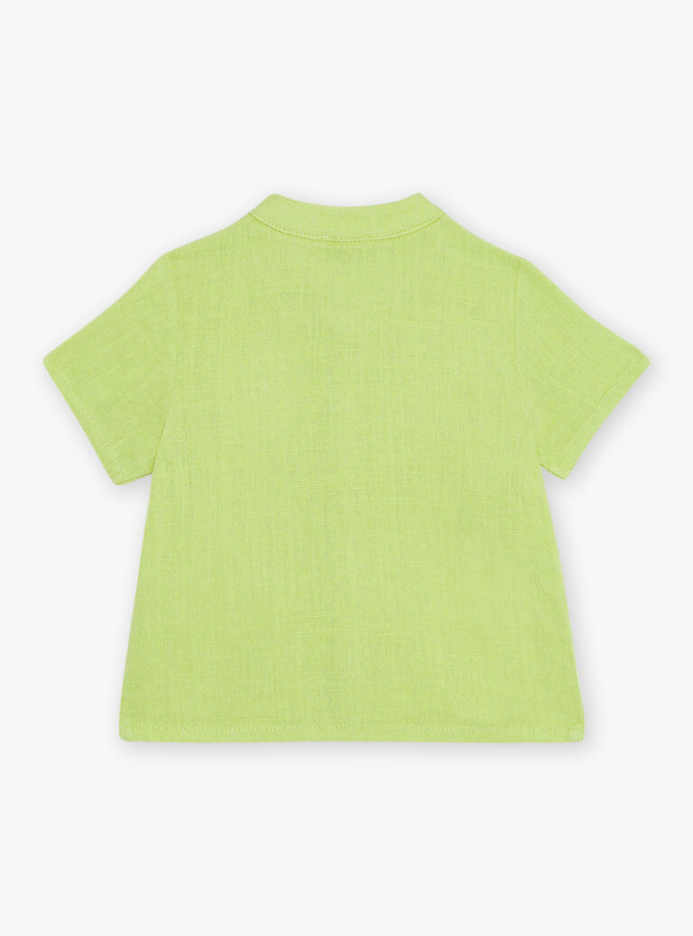 Chemise verte en lin à broderie dinosaure