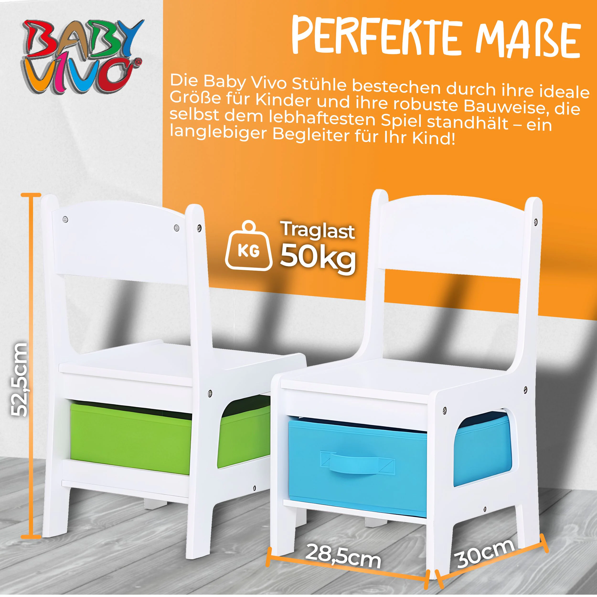 Baby Vivo Kindersitzgruppe mit multifunktionalem Tisch und 2 Stühlen aus Holz - Max