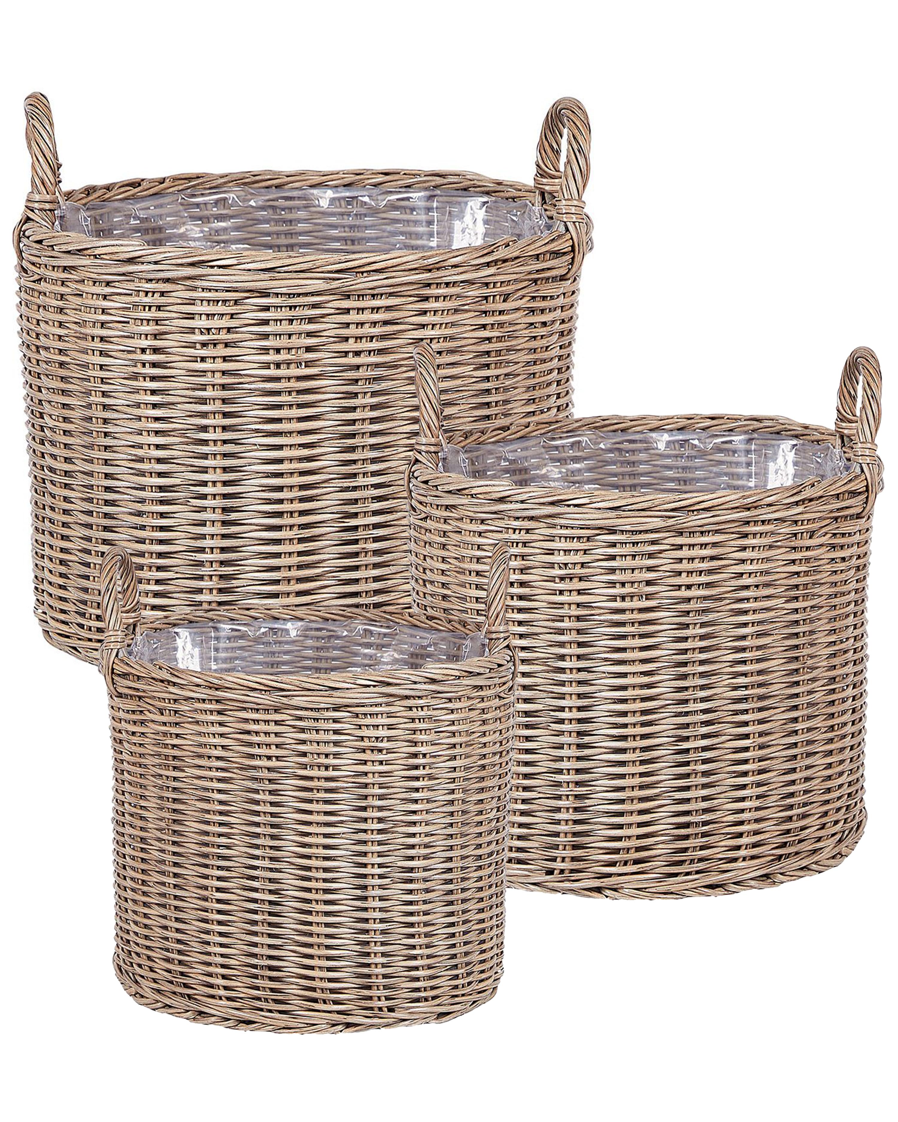 Set van 3 bloempotten PENDULA PE rotan 33/37/45 cm Natuurlijk