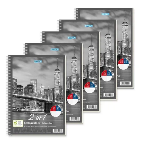 Stylex Duo Collegeblock DIN A4, 50 Blatt kariert, 30 Blatt liniert