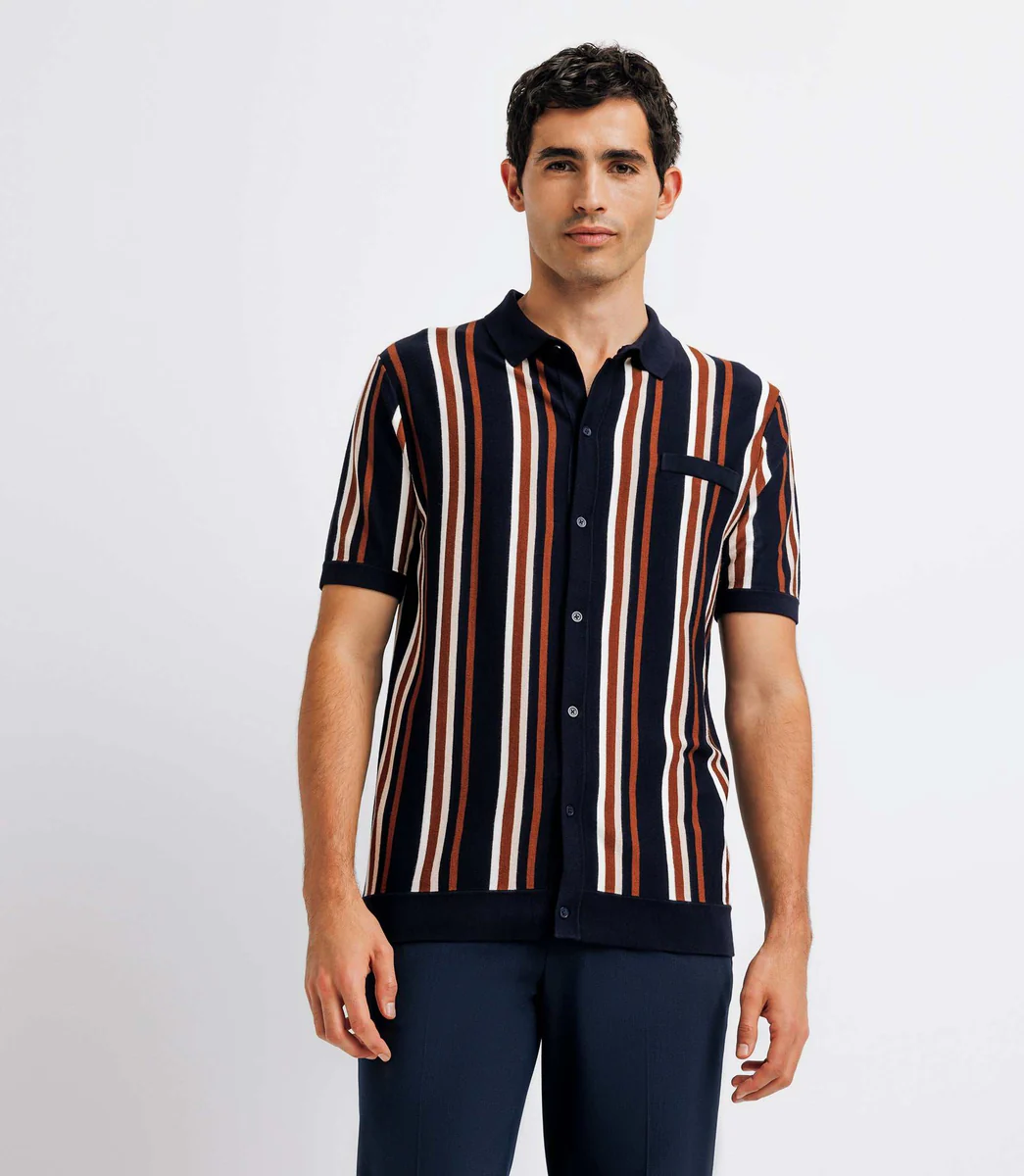 Polo en maille rayé marine