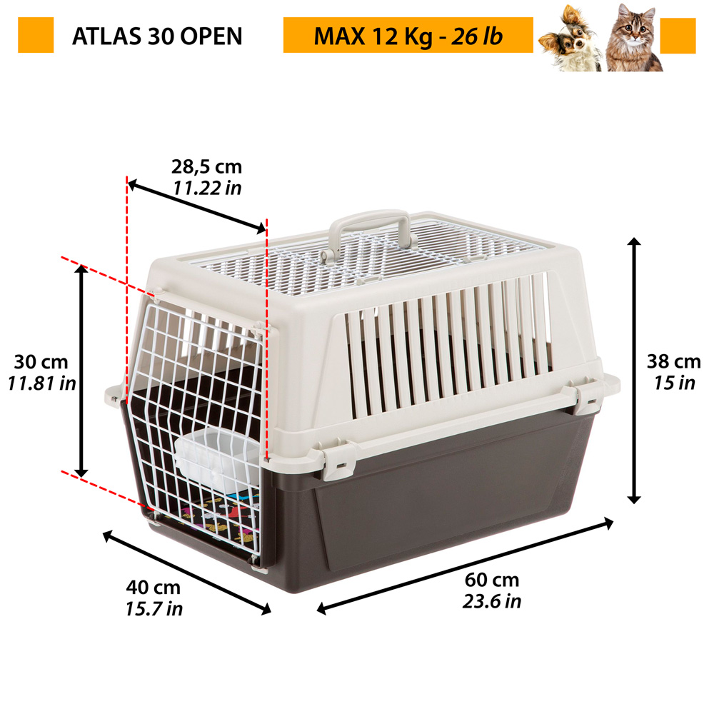 Ferplast caisse de transport chat, cage de transport pour chiens petits moyens et chats jusqu'à 15 kg, toit ouvrable, avec coussin