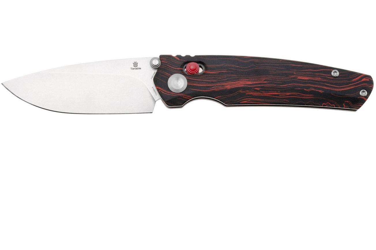 Tenable Knives Raven T2109V3 Stonewashed 14C28N, Red Black G-Mascus, zakmes, Black Bird Blades design