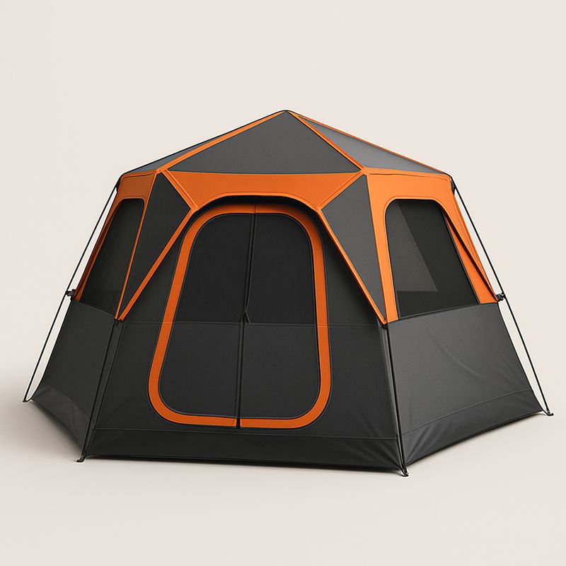 Geodätisches Campingzelt Polyester Sechseckig Orange/Grau 300x300x200 cm